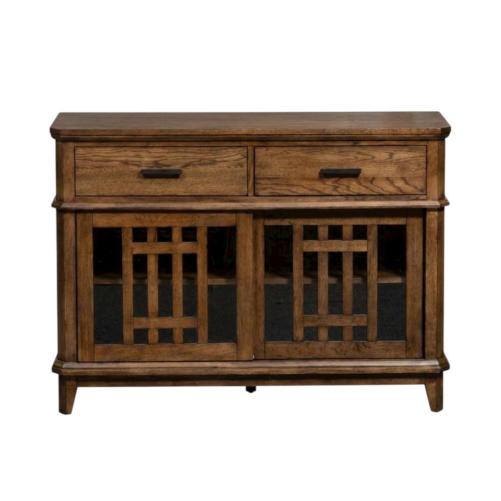 Rubberwood Solid Wood Mission-Style Buffet Cabinet with Drawers and Tray, Brown