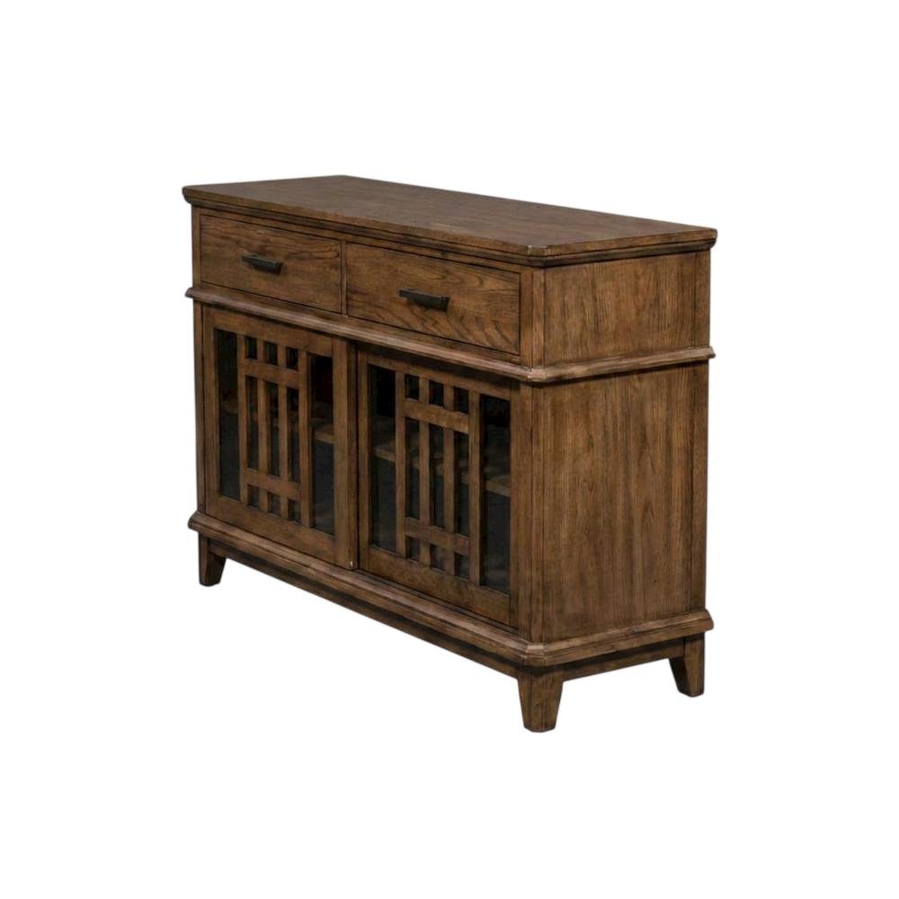 Rubberwood Solid Wood Mission-Style Buffet Cabinet with Drawers and Tray, Brown