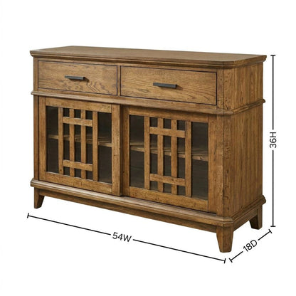 Rubberwood Solid Wood Mission-Style Buffet Cabinet with Drawers and Tray, Brown