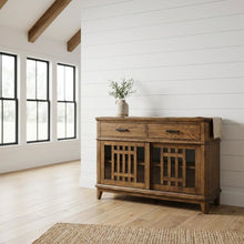 Rubberwood Solid Wood Mission-Style Buffet Cabinet with Drawers and Tray, Brown