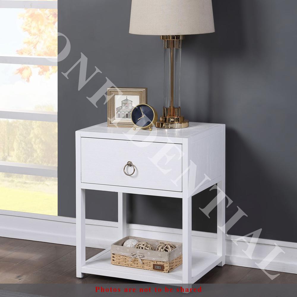 East End 1 Drawer 1 Shelf Accent Table in Wirebrushed White
