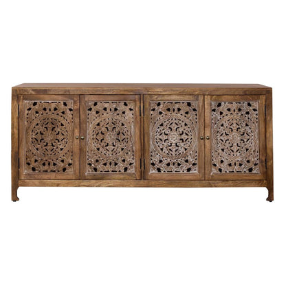 Marisol 74 Inch 4 Door Accent TV Stand in Weathered Honey