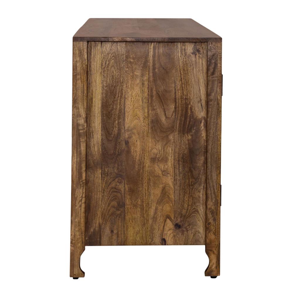 Marisol 74 Inch 4 Door Accent TV Stand in Weathered Honey