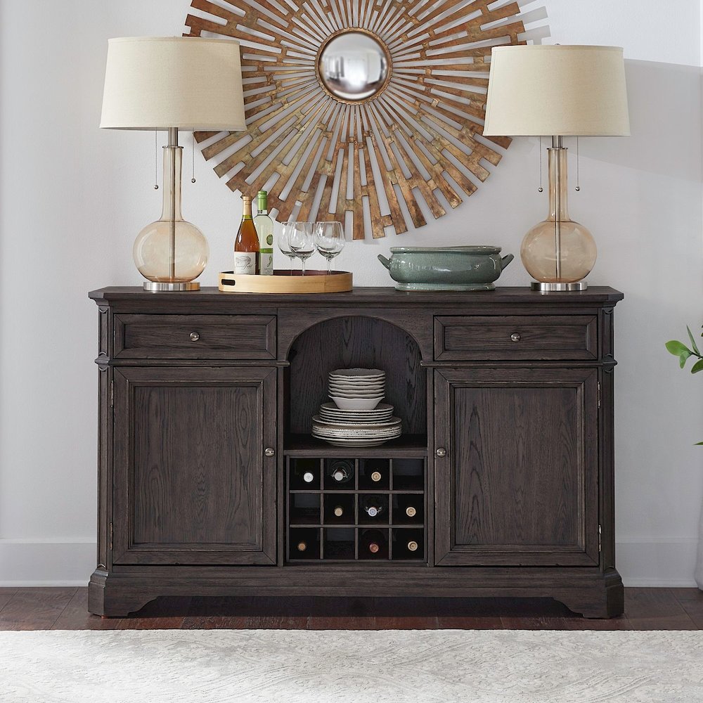 Grant Park Dining Room Wine Rack Buffet  - White Oak Veneers -  Cappuccino Brown