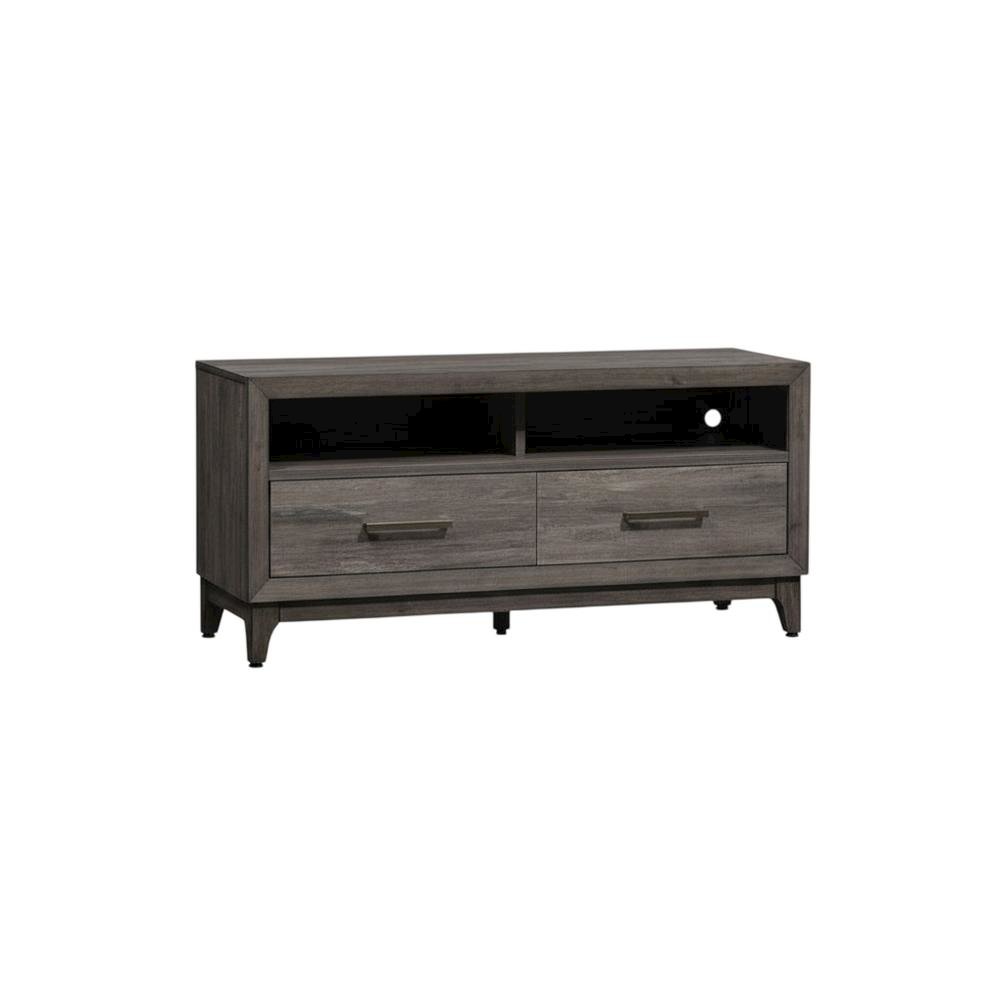Contemporary Driftwood Gray TV Console in Solid and Manufactured Wood