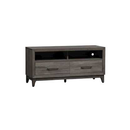 Contemporary Driftwood Gray TV Console in Solid and Manufactured Wood