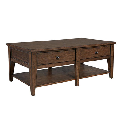 Lake House Cocktail Table in Rustic Brown Oak