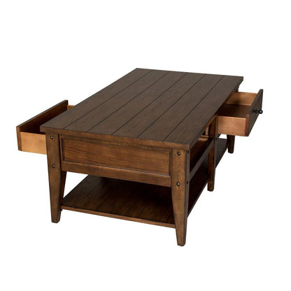 Lake House Cocktail Table in Rustic Brown Oak