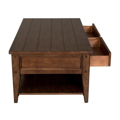 Lake House Cocktail Table in Rustic Brown Oak