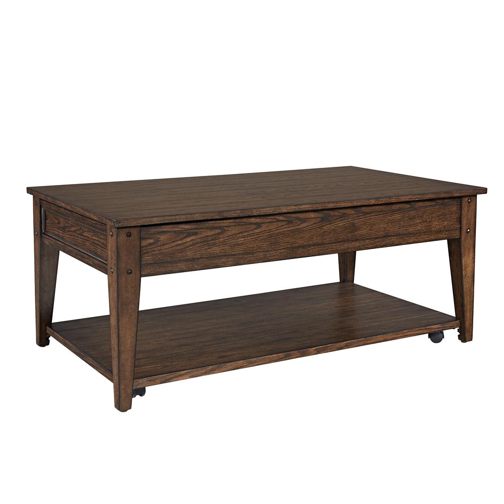 Lake House Lift Top Cocktail Table in Rustic Brown Oak