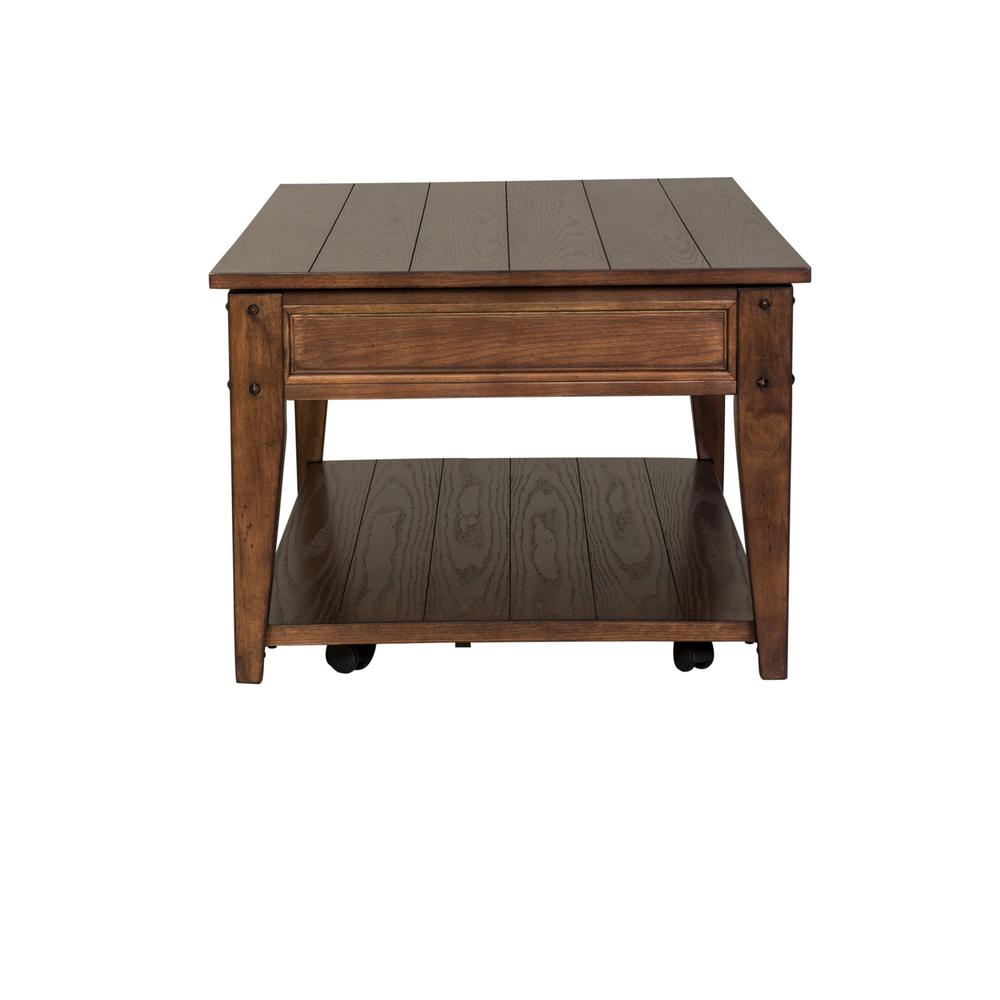 Lake House Lift Top Cocktail Table in Rustic Brown Oak