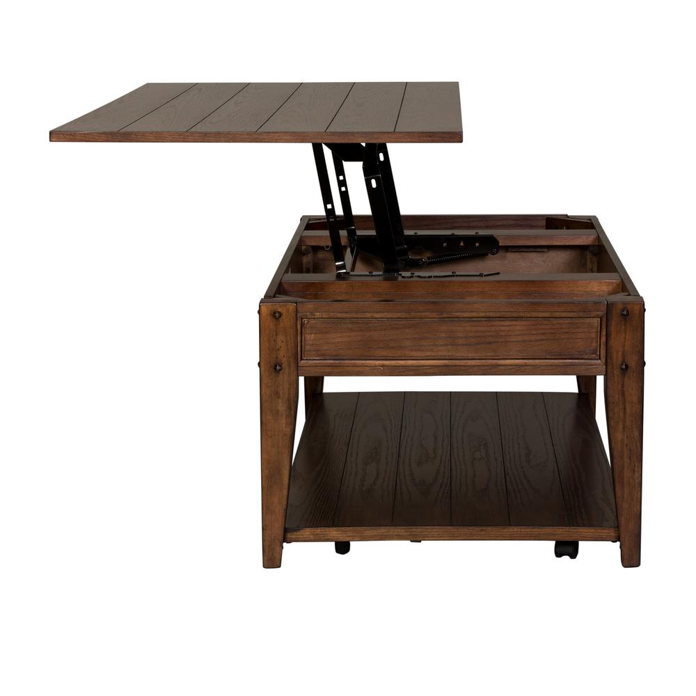 Lake House Lift Top Cocktail Table in Rustic Brown Oak