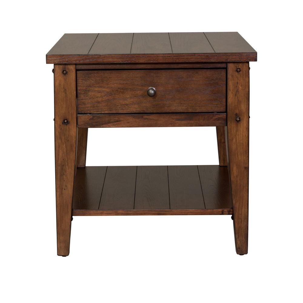 Lake House End Table in Rustic Brown Oak