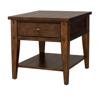 Lake House End Table in Rustic Brown Oak