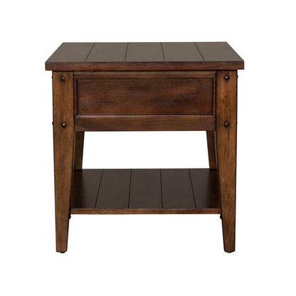 Lake House End Table in Rustic Brown Oak