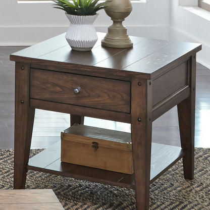 Lake House End Table in Rustic Brown Oak