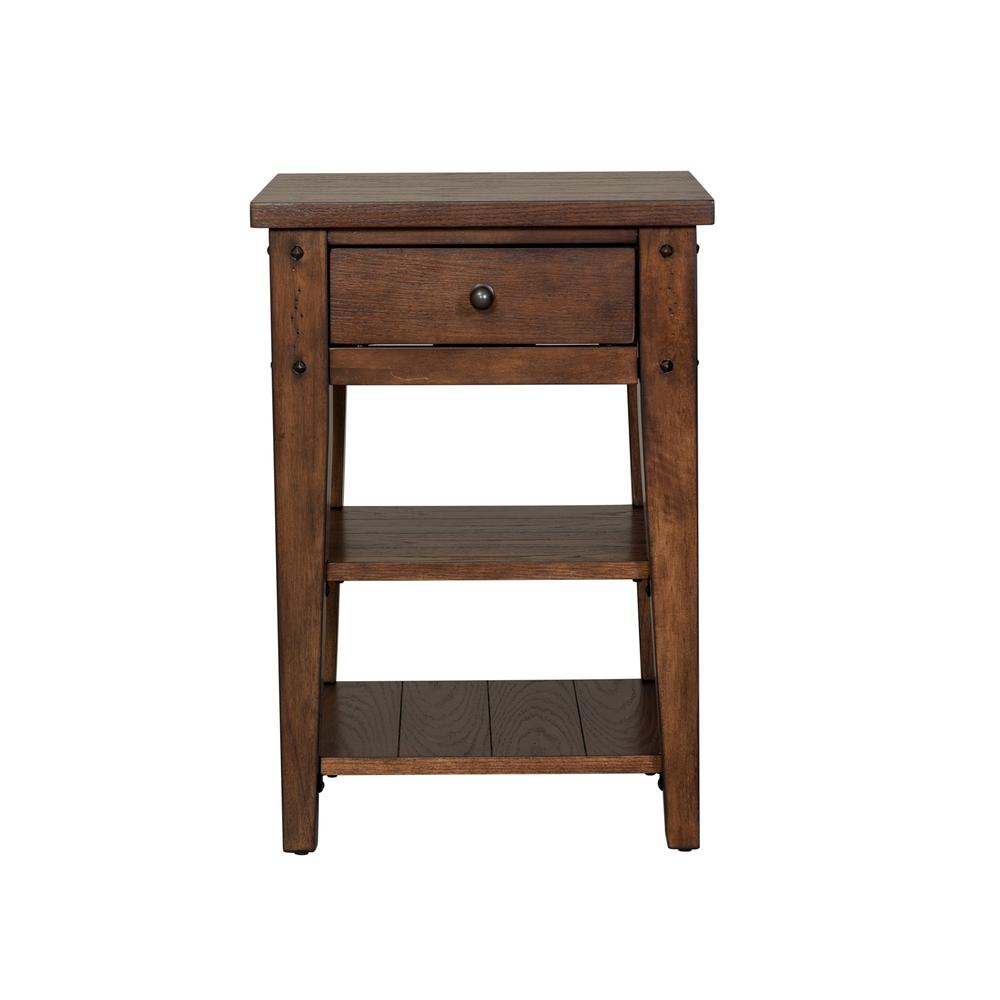 Lake House Chair Side Table in Rustic Brown Oak