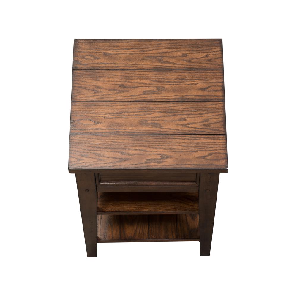 Lake House Chair Side Table in Rustic Brown Oak