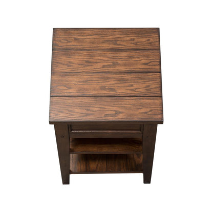 Lake House Chair Side Table in Rustic Brown Oak