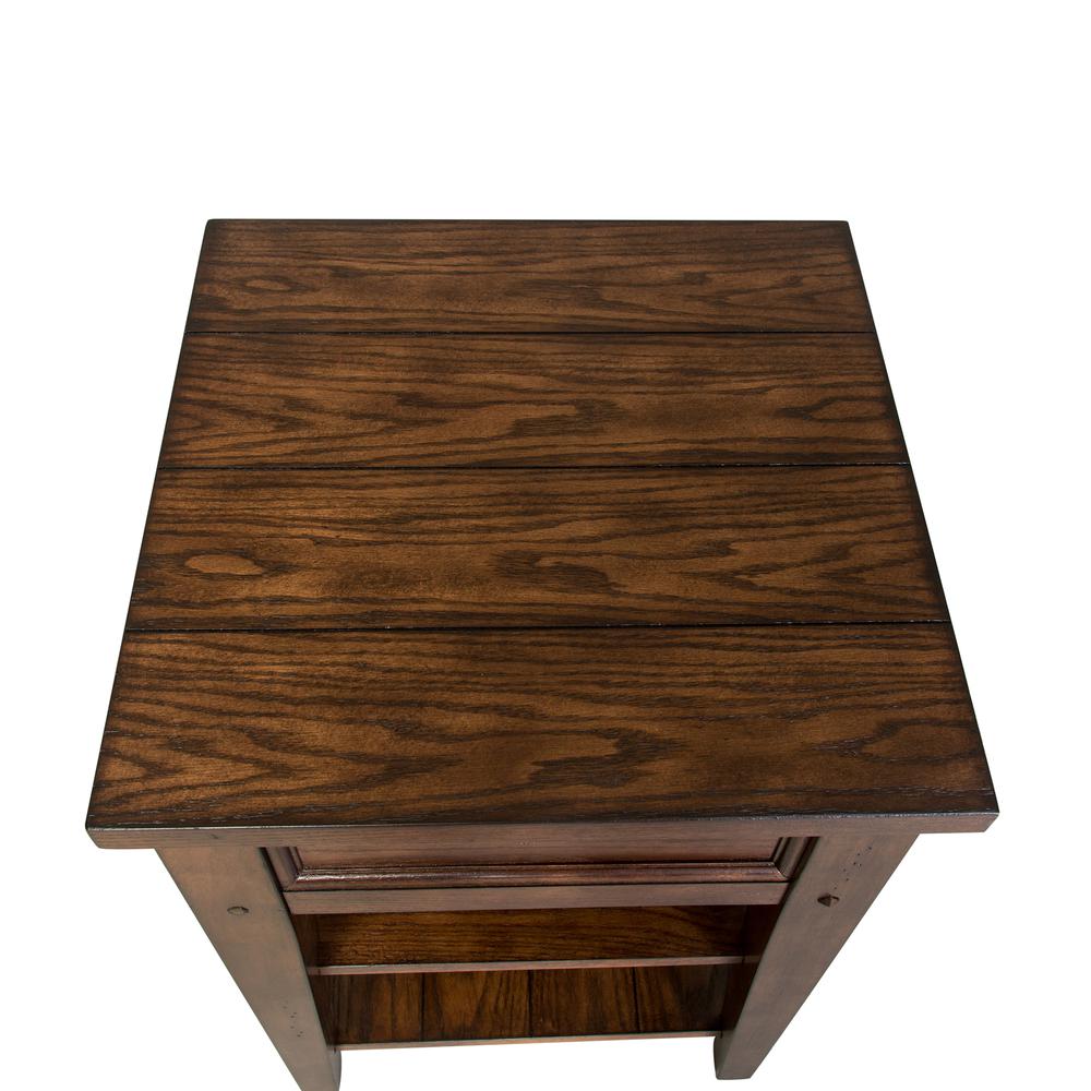Lake House Chair Side Table in Rustic Brown Oak