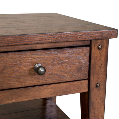 Lake House Chair Side Table in Rustic Brown Oak
