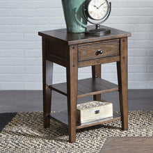 Lake House Chair Side Table in Rustic Brown Oak