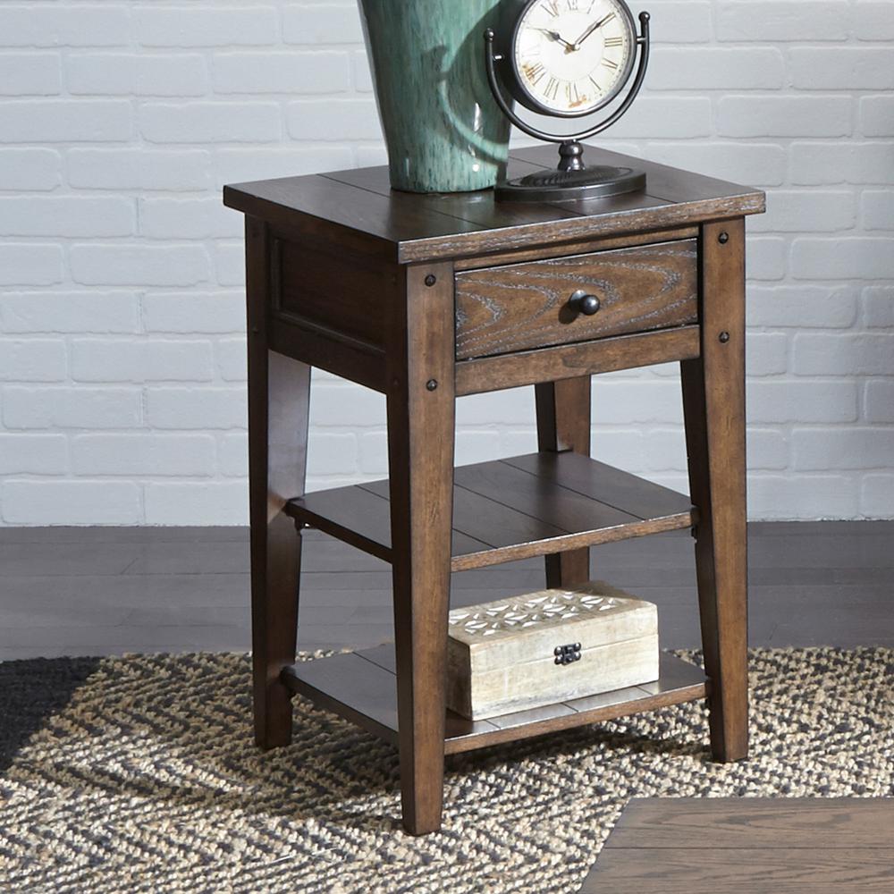Lake House Chair Side Table in Rustic Brown Oak