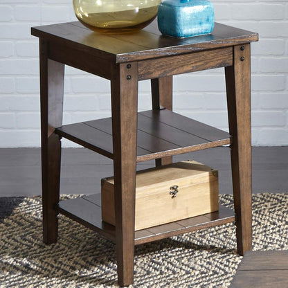 Lake House Tiered Table in Rustic Brown Oak