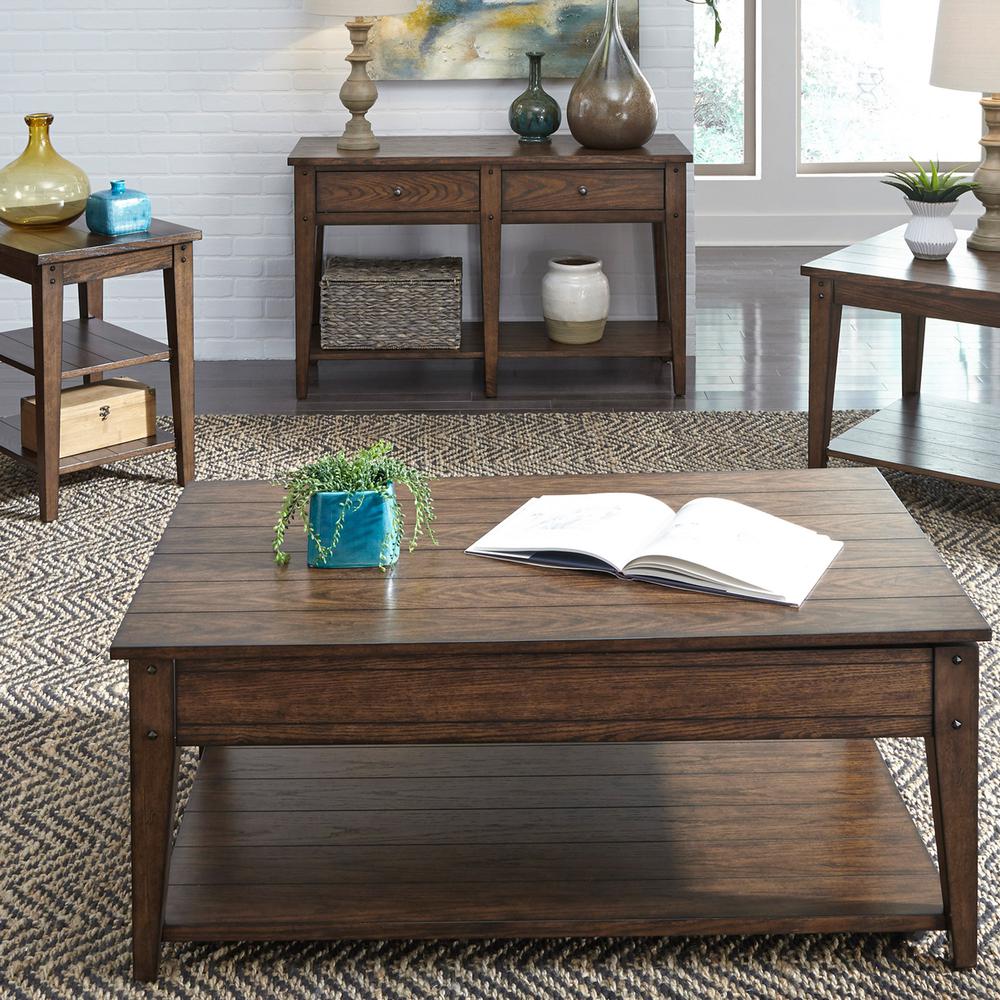 Lake House Tiered Table in Rustic Brown Oak