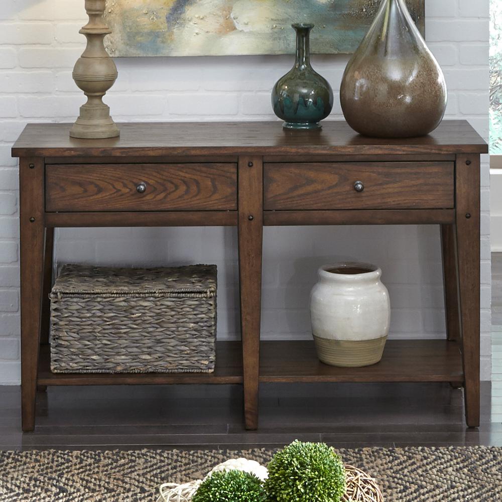 Lake House Sofa Table in Rustic Brown Oak