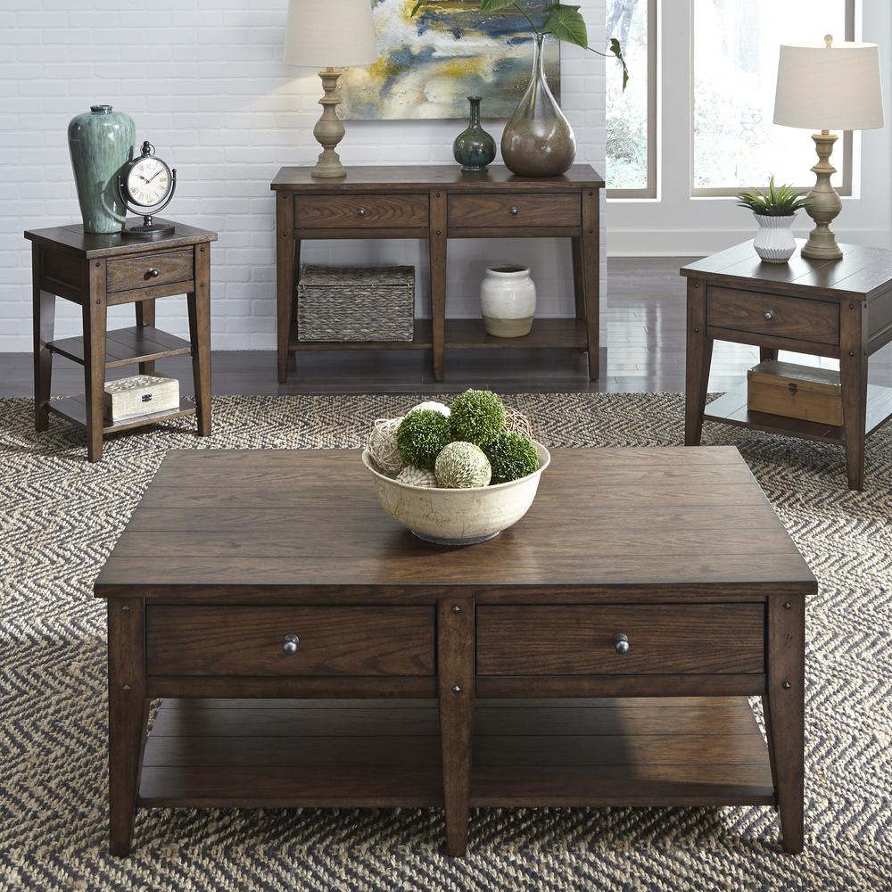 Lake House Sofa Table in Rustic Brown Oak