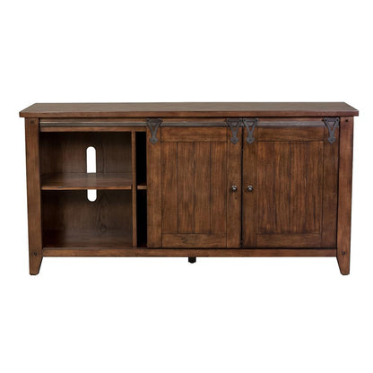 Lake House TV Console in Rustic Brown Oak