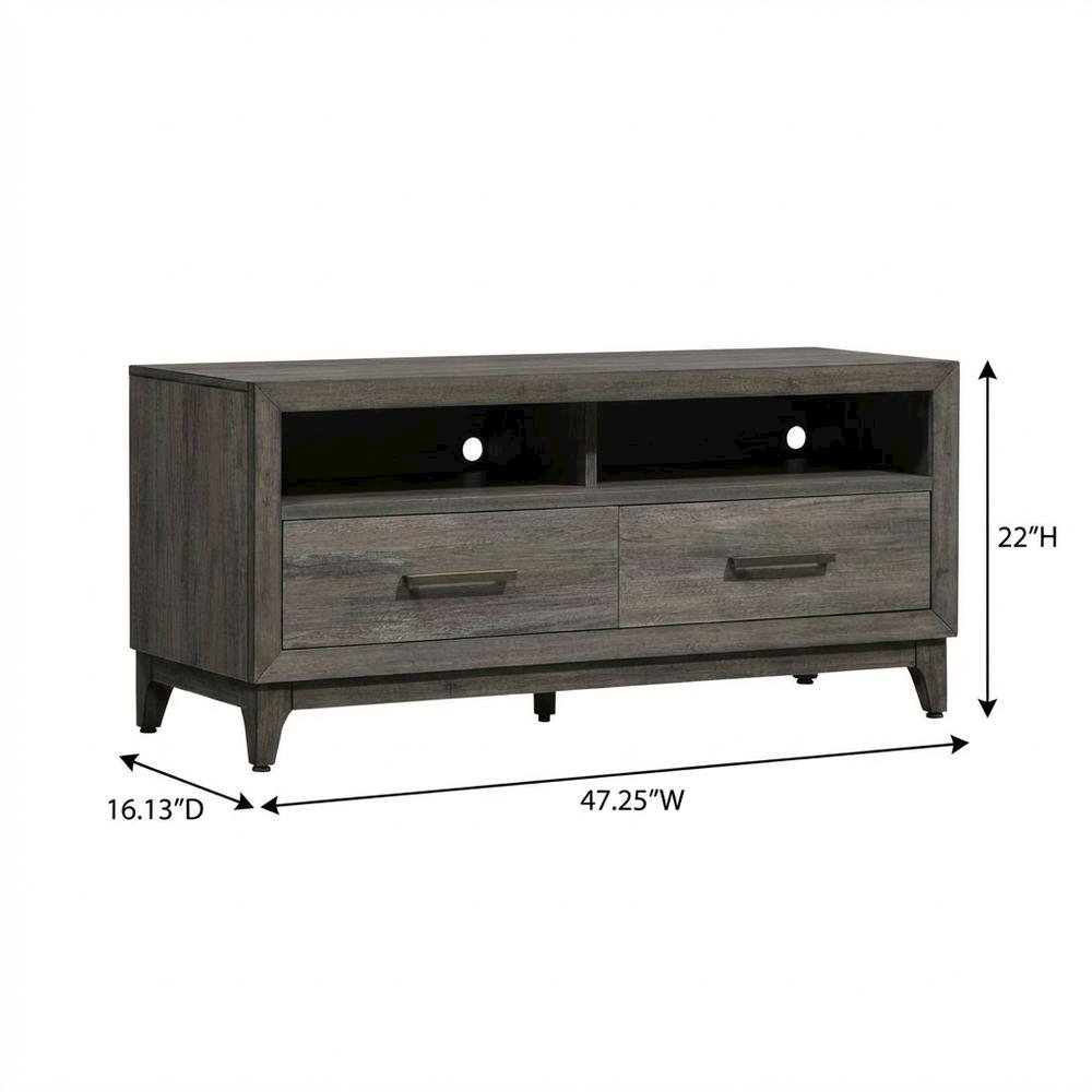 Contemporary Driftwood Gray TV Console in Solid and Manufactured Wood