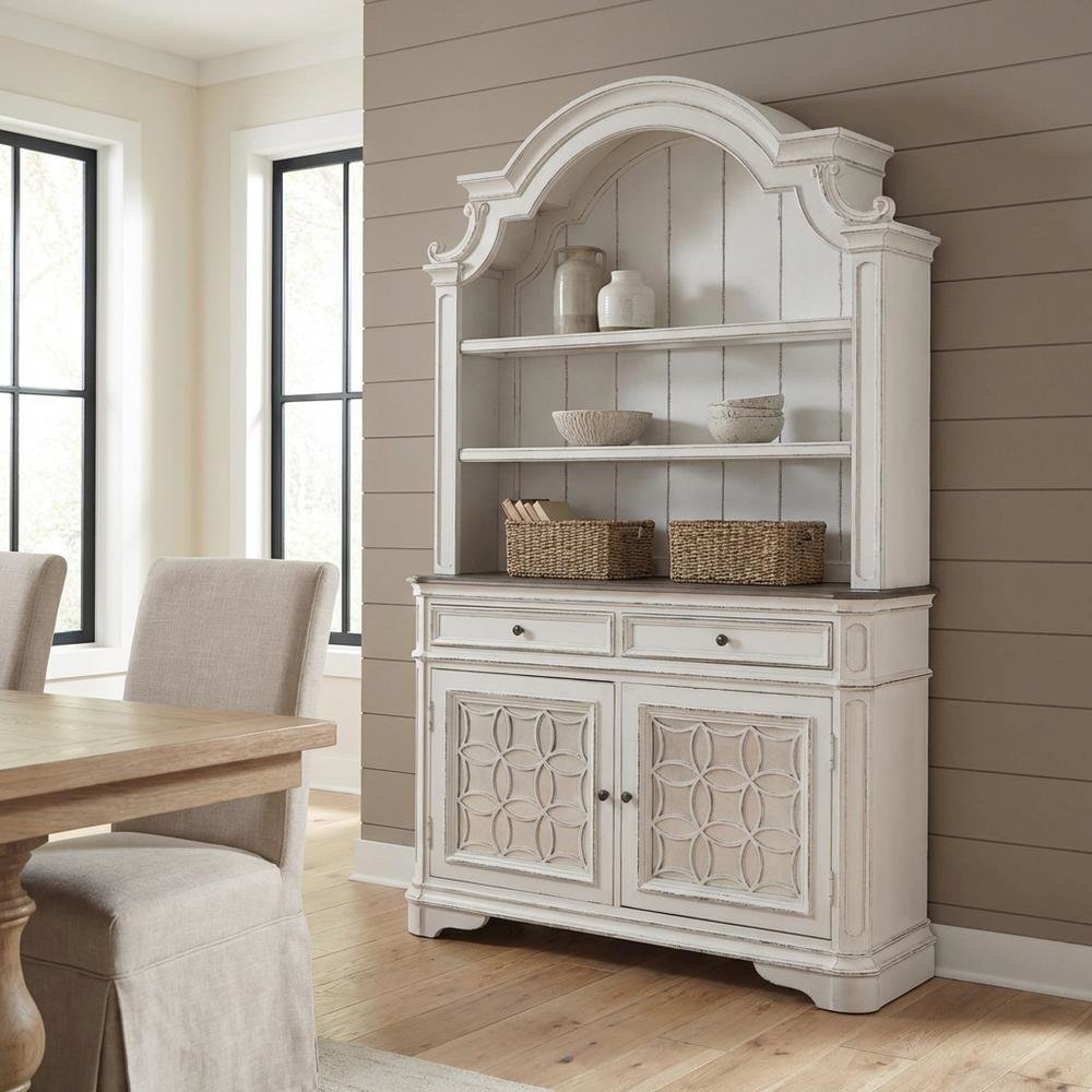 Traditional Rubberwood Hutch & Buffet with White Oak & Birch Veneers