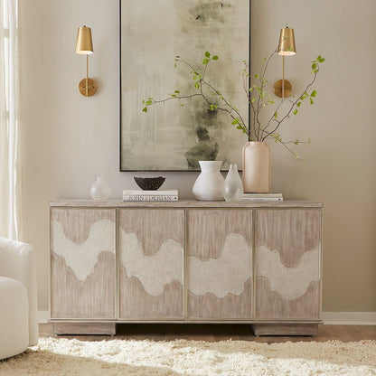 Terrace Storage 4 Door Accent Cabinet Eclectic Natural Wood Design - Grey Brown