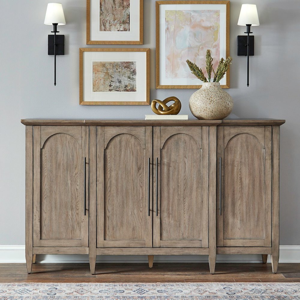Pavilion 4 Door Accent Cabinet - Arched Soft Close Doors - Natural Oak Wood
