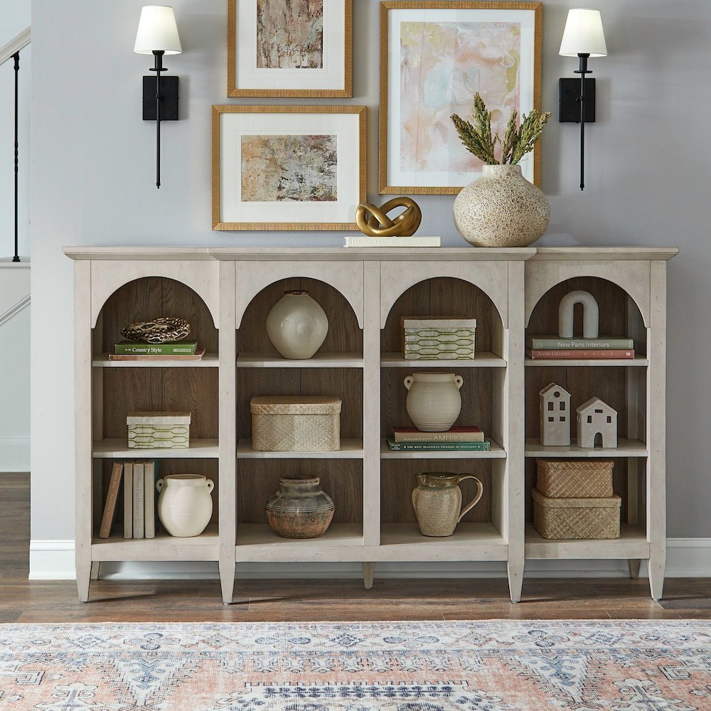 Accent Cabinet Eclectic Open Front 8 Adjustable Shelves - Natural Oak Wood