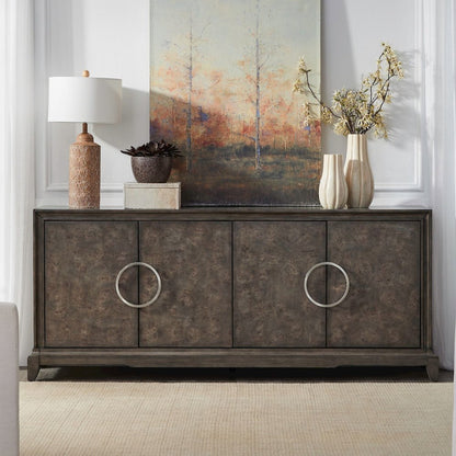 Lexington Park 4 Door Accent Cabinet with Burl Wood Front - Chai Spice