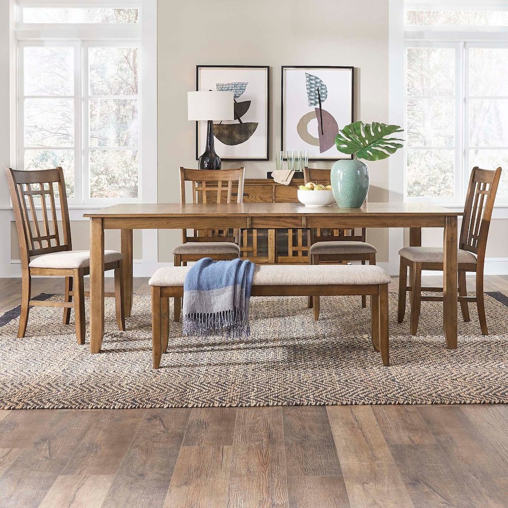 Santa Rosa 6 Piece Rectangular Table Set - Dining Bench, 4 Lattice Back Chairs
