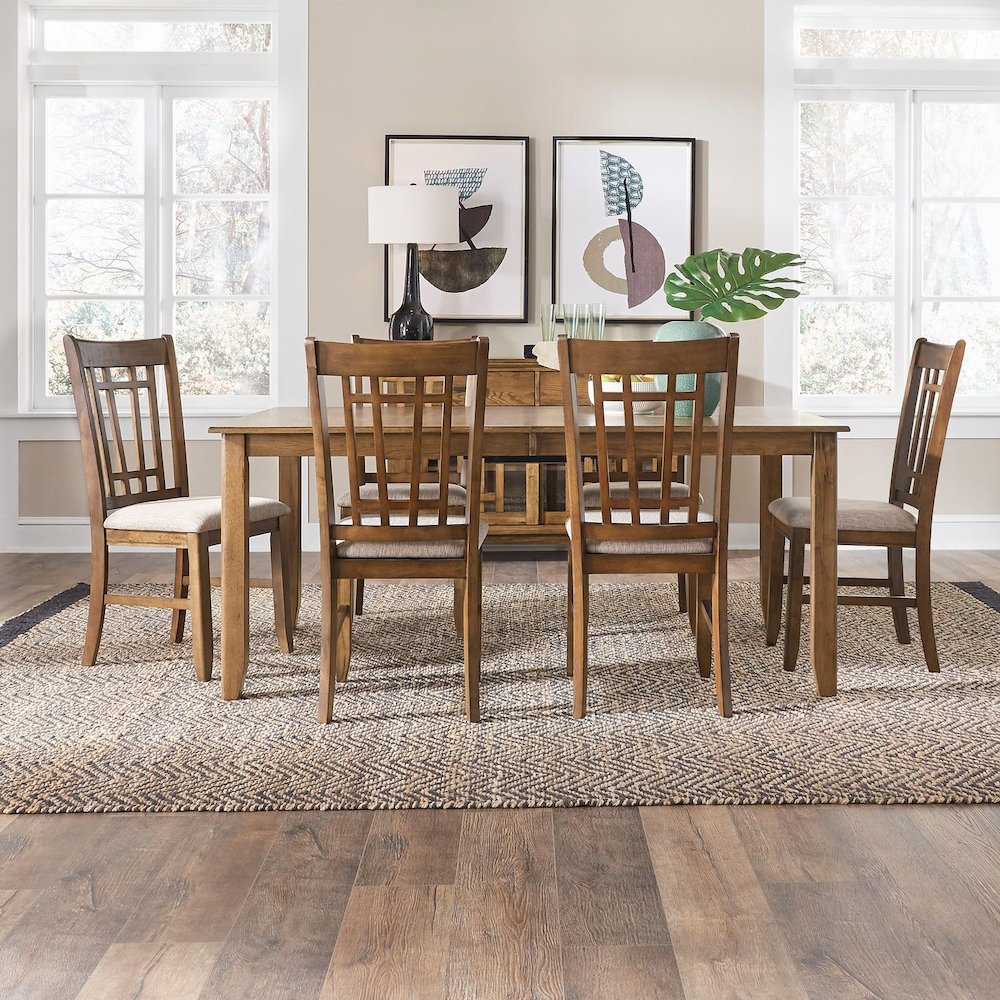 Santa Rosa 7 Piece Rectangular Table Set - 6 Lattice Back Side Chairs - Antique