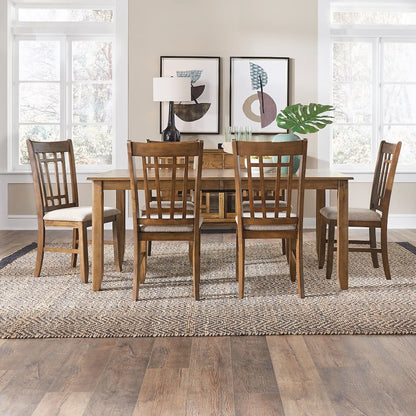 Santa Rosa 7 Piece Rectangular Table Set - 6 Lattice Back Side Chairs - Antique