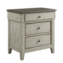 White Finish Nightstand with Charging Station and Weathered Linen Touch