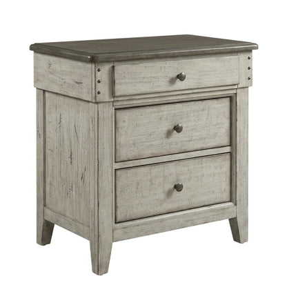 White Finish Nightstand with Charging Station and Weathered Linen Touch