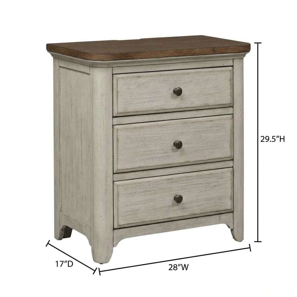 White Farmhouse Nightstand with Charging Station and Storage