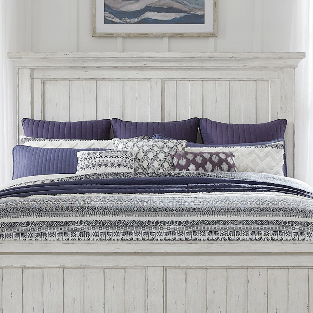 Queen Mansion Headboard for Bed Frame Cottage - Riverstone White & Tobacco
