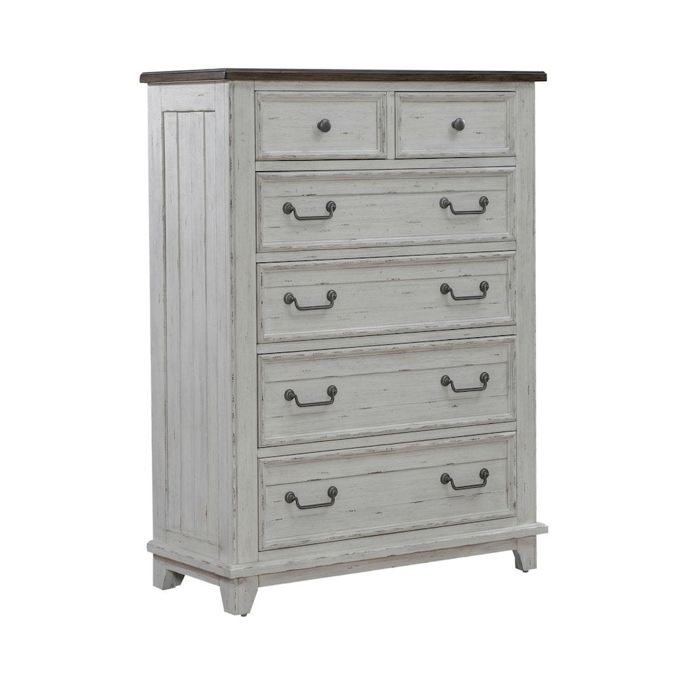 River Place 6 Drawer Bedroom Chest Cottage - Riverstone White & Tobacco
