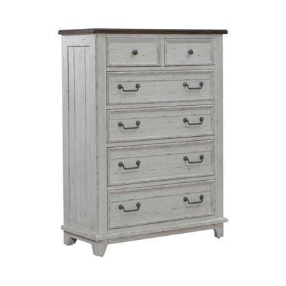 River Place 6 Drawer Bedroom Chest Cottage - Riverstone White & Tobacco