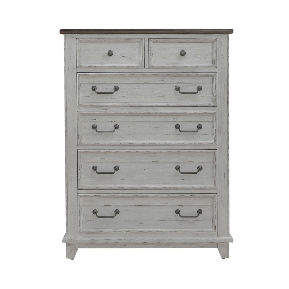 River Place 6 Drawer Bedroom Chest Cottage - Riverstone White & Tobacco