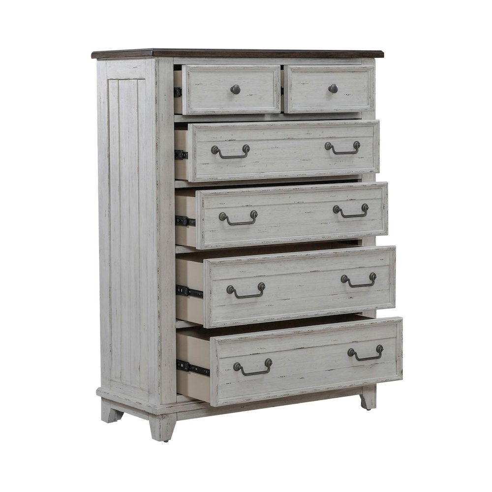 River Place 6 Drawer Bedroom Chest Cottage - Riverstone White & Tobacco