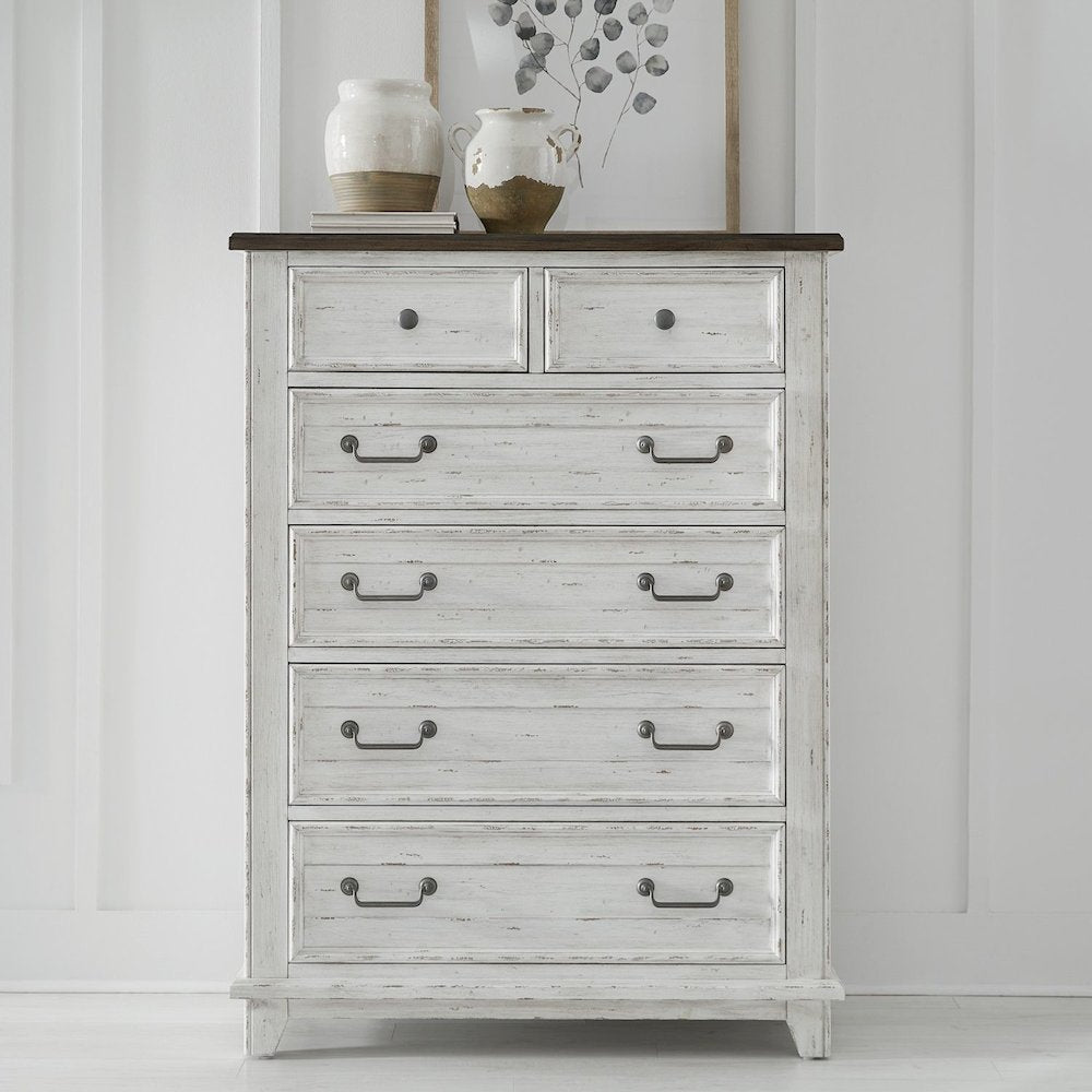 River Place 6 Drawer Bedroom Chest Cottage - Riverstone White & Tobacco